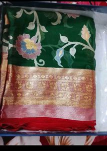 Beautiful Green &amp; Baby Pink Saree