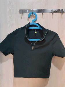 Green Crop Top with Zipper Detail