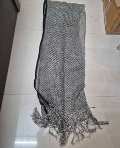 Stylish Grey Mesh Scarf with Fringe