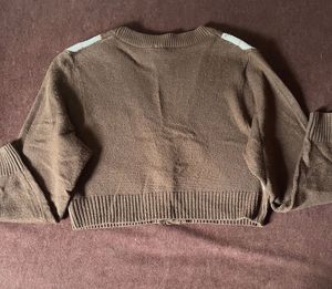 Brown Argyle Knit Cardigan