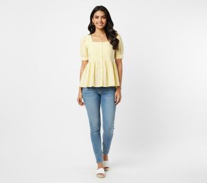 Yellow Striped Square Neck Peplum Top