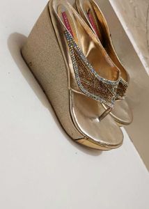 Sparkling Gold Wedge Sandals