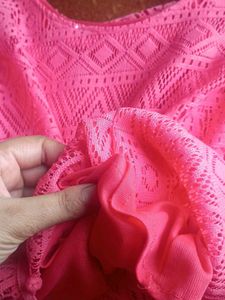 Pink Crochet Poncho Top with Tassels