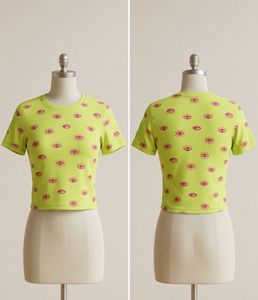 Neon Eye Print Cropped T-Shirt