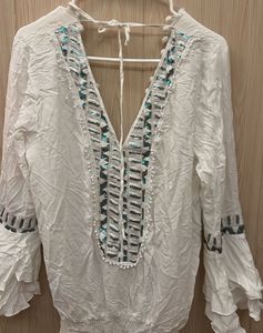 Embellished White Tunic Top/Dress