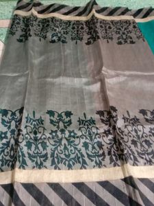 Beautiful Teal Saree with Striped Border