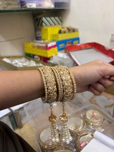 Champagne Stone Bridal Kada Set with Pearl Latkan