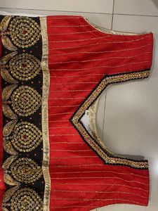 Red &amp; White Embroidered Lehenga Choli