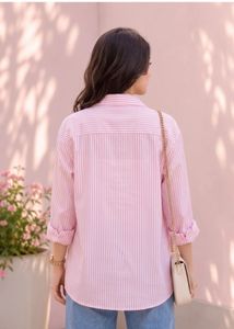 Chic Pink Striped Oversized Shirt
