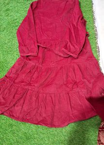 Maroon Corduroy Tiered Dress with pants