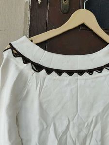 White Scalloped Neck Top