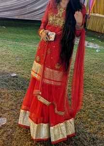 Red Sharara Bridal Garara Wear For Women