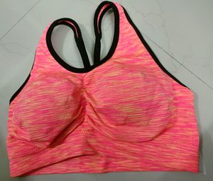 L Neon Orange Padded Racerback Bra