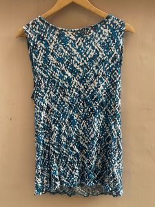 Stylish Sleeveless Blue Abstract Print Top