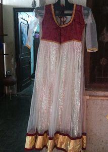 Elegant Maroon and White Ethnic Gown