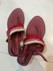 Marron Kolhapuri Boho Fringe Sandals