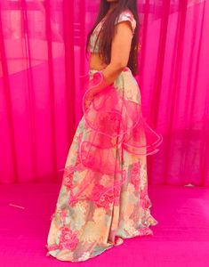 Floral Lehenga Choli with Ruffle Dupatta