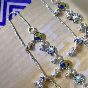 Silver Anklets with Peacock Design