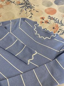 Cute Blue Striped Scalloped Top