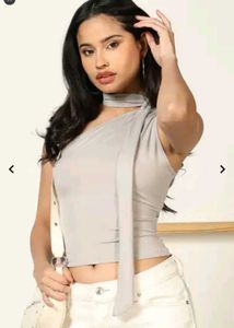 One Shoulder Crop Top with Scarf Detail