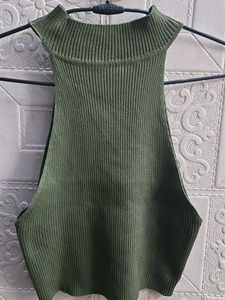 Olive Green Ribbed Mock Neck Top