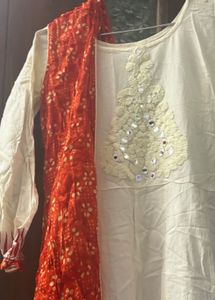 Elegant Cream Kurta with Orange jacket