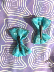 Turquoise Bow Hair Clips with Rhinestones