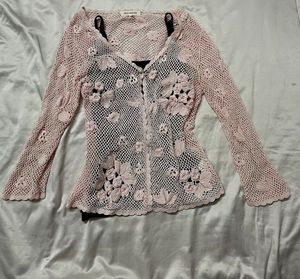 Pink Crochet Flower Cardigan