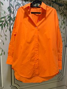 Vibrant Orange Oversized Button-Up Shirt