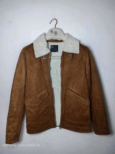 Brown  Suede Sherpa Lined Jacket