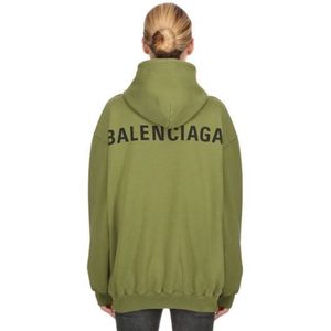 Balenciaga Green Logo Printed Cotton Hoodie