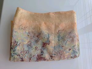 Floral Print yellow cotton brasso Saree