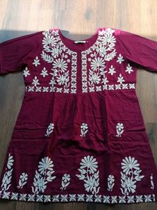 Maroon Embroidered Kurta (XXL)