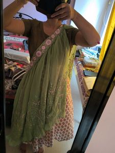 2 NEW GREEN EMBROIDERED DUPATTA WITH RUFFLES