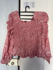 Pink Smocked Peplum Top