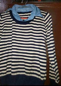 Striped Knit Sweater Korean Collar