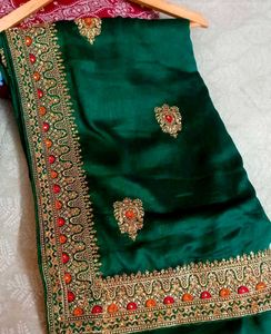 Elegant Green Embroidered Silk Saree