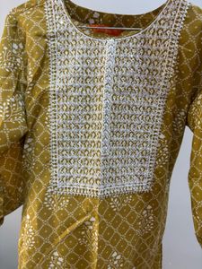 Beautiful Mustard Kurta with White Embroidery