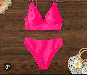 Neon Pink Ribbed Bikini Set