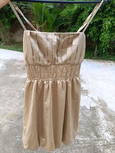 Vintage Elegant Gold Smocked Mini Dress