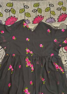 Black georgette short top with embroidery