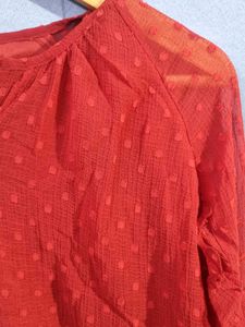 Kazo Chic Red Ruffle Sleeve Blouse