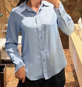 Light Blue Satin Button-Up Shirt