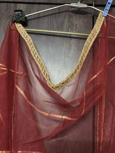 Maroon Dupatta with Gold Stripes