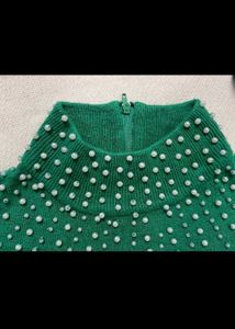 Green Beaded Turtleneck Sweater