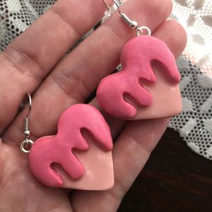 Cute Pink Heart Drip Earrings