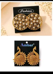 Stunning Gold Peacock & Floral Earrings