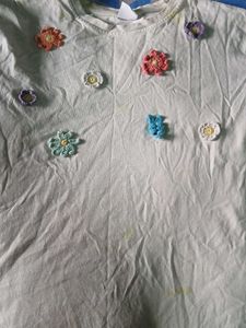 Cute Crocheted Flower T-Shirt