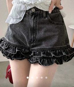 High Waist Ruffle Denim Shorts
