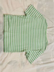 Green Striped Cropped T-Shirt